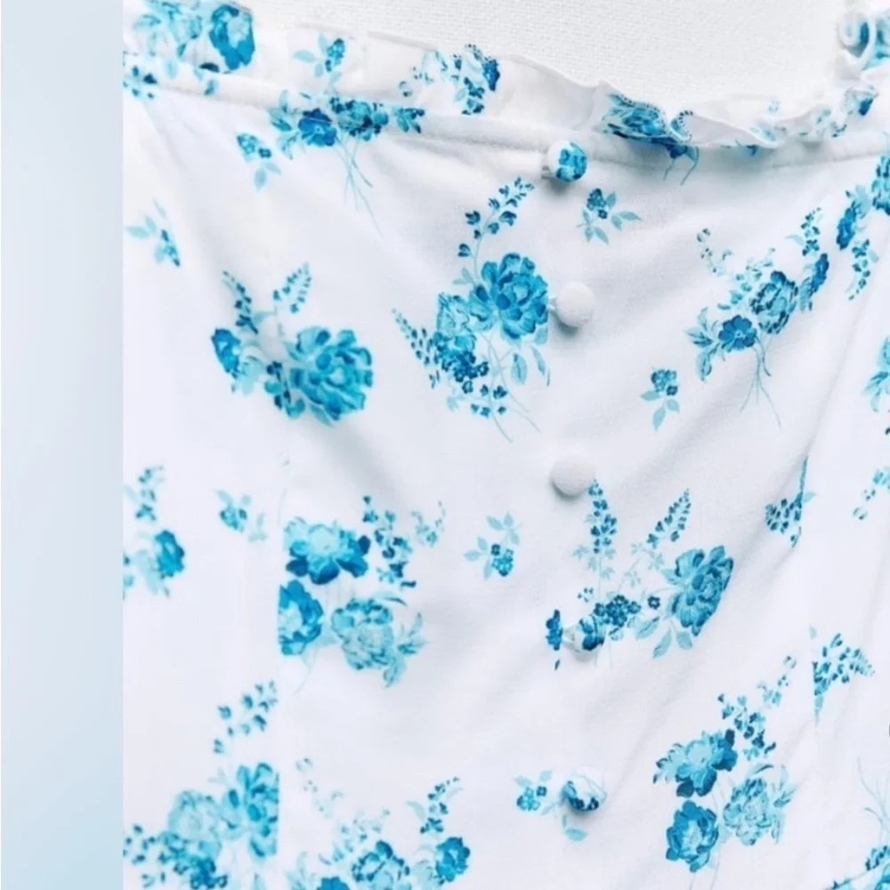 Zara Short Floral Print Dress Blue and White size S - Picture 8 of 8